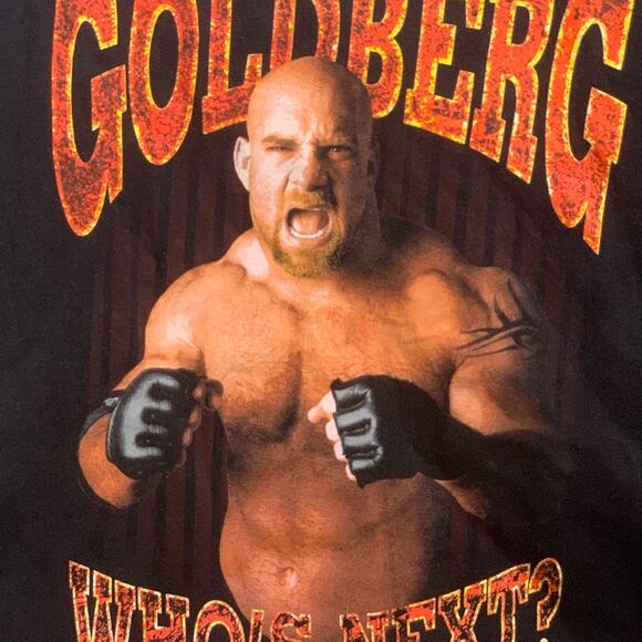 UNIQUE SOUGHT AFTER ONE HIT BANGER TEE - Wrestler GOLDBERG WHO’S NEXT— LARGE NEW - Picture 8 of 9